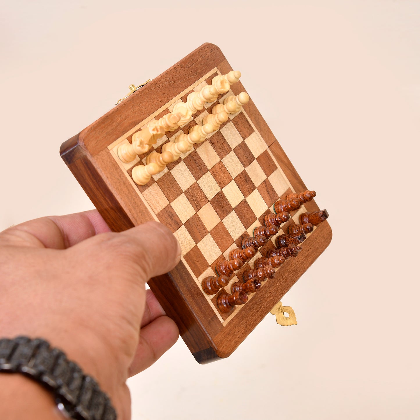 5-Inch Foldable Wooden Magnetic Chess Set | Portable Travel Chess Board with Pieces
