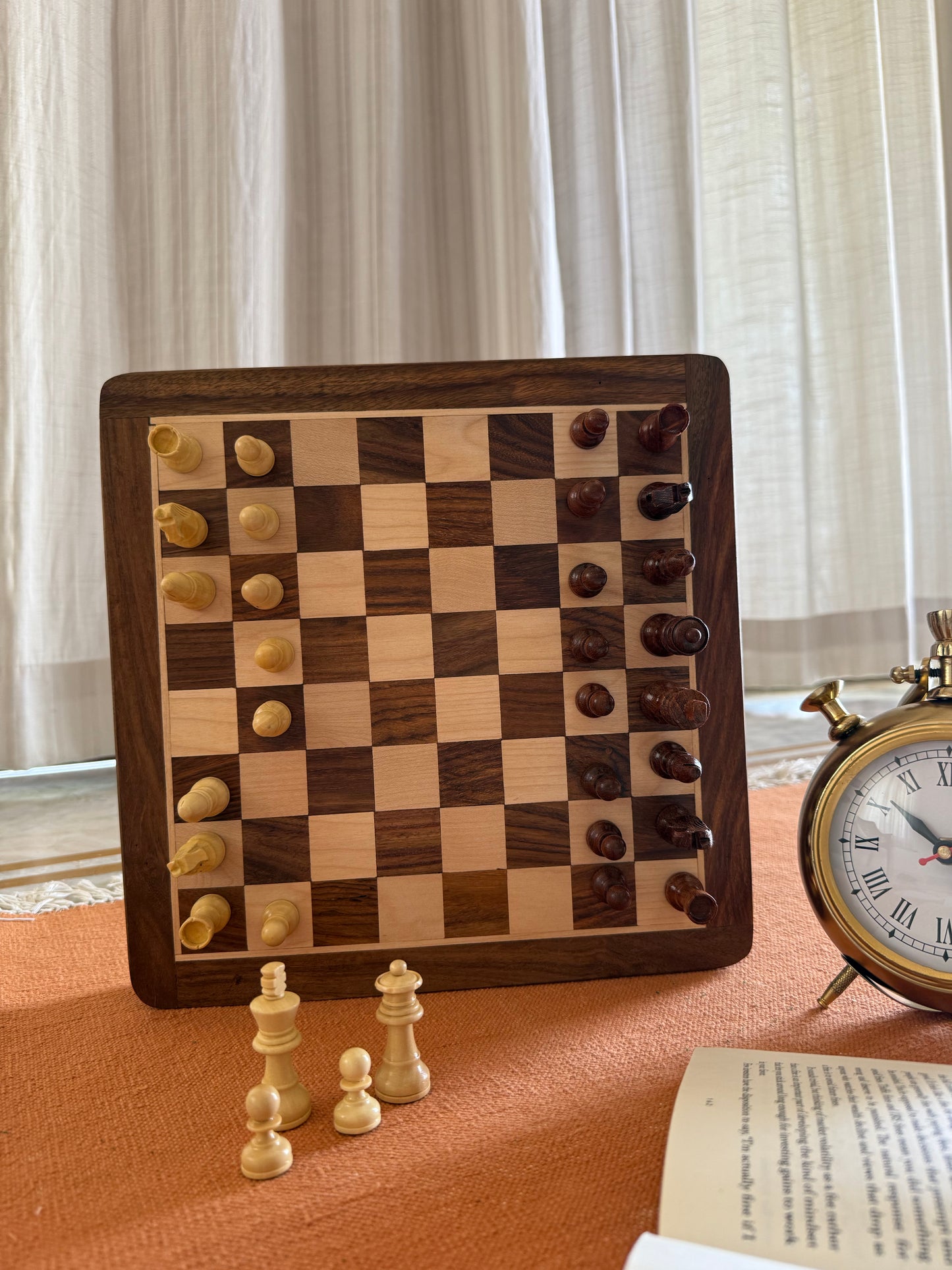 12-Inch Wooden Magnetic Chess Set with Drawer | Travel Wooden Chess Board Set