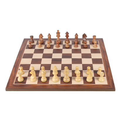 Tournament Series Handmade Wooden Chess Pieces – 3.75” King Size Weighted Set with 2 Extra Queens, German Knight, Rosewood & Boxwood