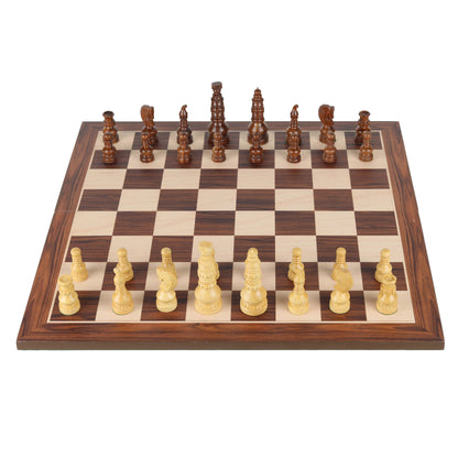 Handcrafted Wooden Chess Pieces – 3.75” King Size Weighted Tournament Set, Traditional Carved Design, Rosewood & Boxwood