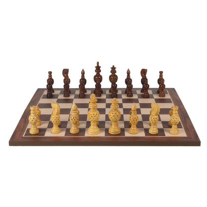3.5” King Size Handmade Wooden Chess Pieces Set – Sheesham & Boxwood Professional Chessmen with Velvet Pouch