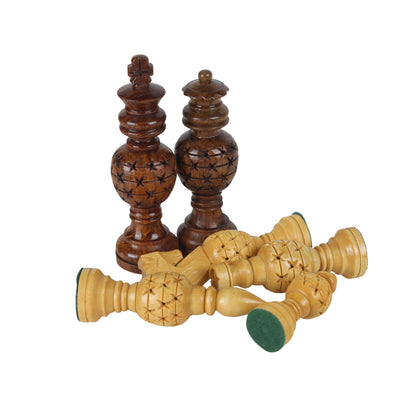 3.5” King Size Handmade Wooden Chess Pieces Set – Sheesham & Boxwood Professional Chessmen with Velvet Pouch