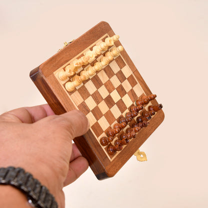 5-Inch Foldable Wooden Magnetic Chess Set | Portable Travel Chess Board with Pieces