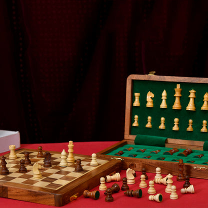 7-Inch Foldable Wooden Magnetic Chess Set | Portable Travel Chess Board with Pieces
