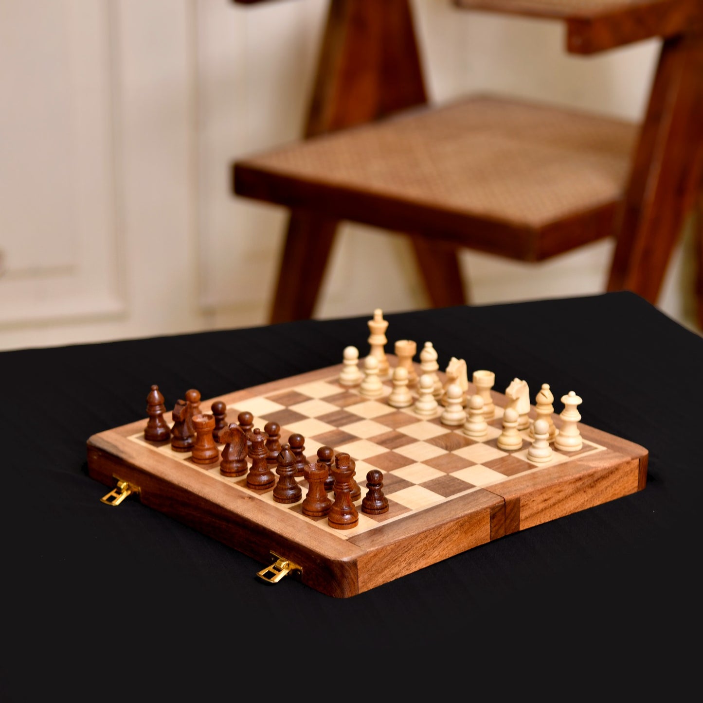 7-Inch Foldable Wooden Magnetic Chess Set | Portable Travel Chess Board with Pieces