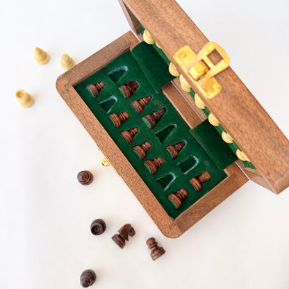 5-Inch Foldable Wooden Magnetic Chess Set | Portable Travel Chess Board with Pieces