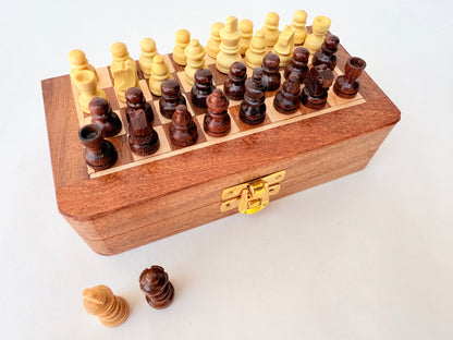 5-Inch Foldable Wooden Magnetic Chess Set | Portable Travel Chess Board with Pieces