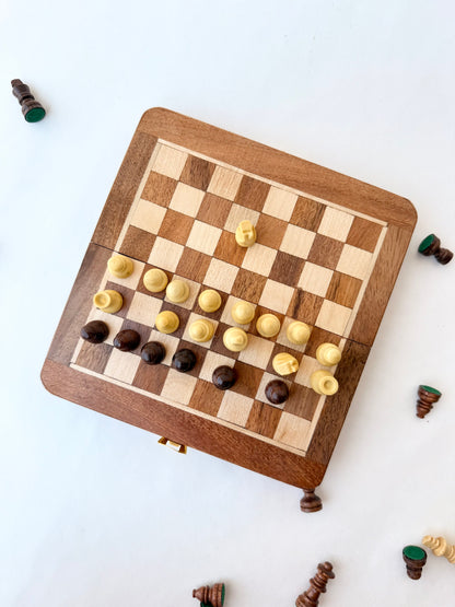 5-Inch Foldable Wooden Magnetic Chess Set | Portable Travel Chess Board with Pieces