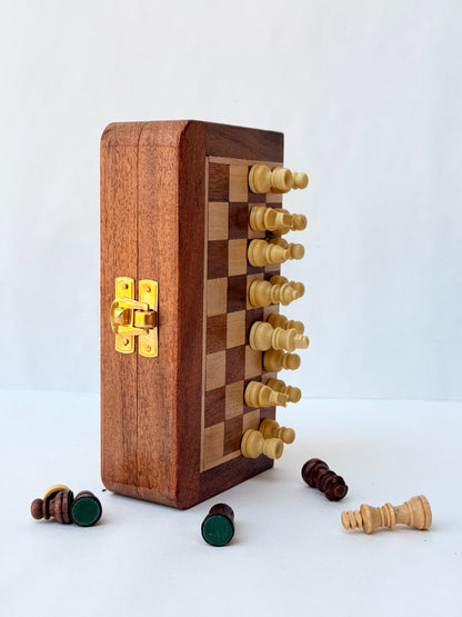 5-Inch Foldable Wooden Magnetic Chess Set | Portable Travel Chess Board with Pieces