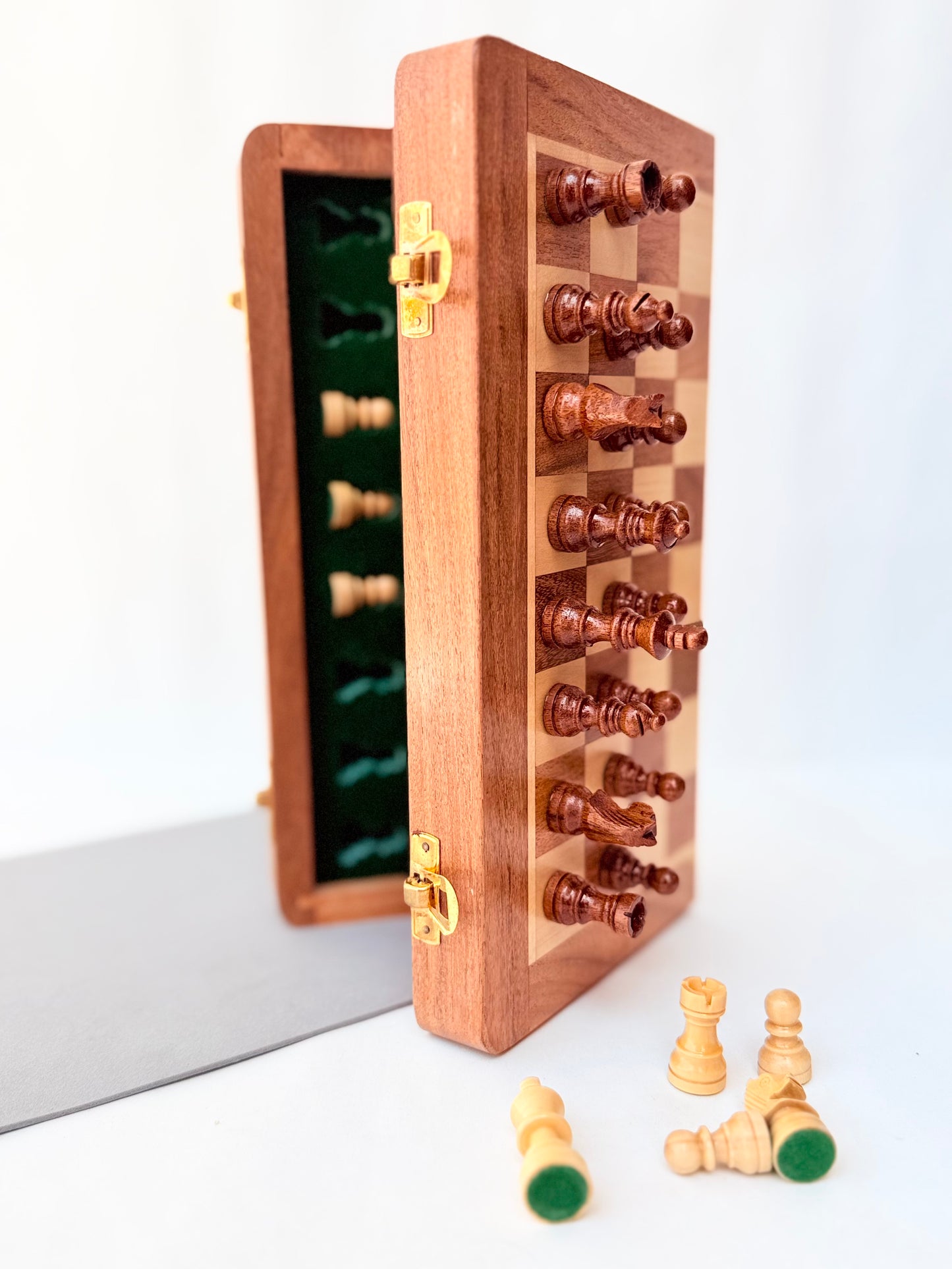 14-Inch Foldable Wooden Magnetic Chess Set | Portable Travel Chess Board with Pieces