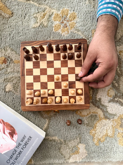 5-Inch Foldable Wooden Magnetic Chess Set | Portable Travel Chess Board with Pieces