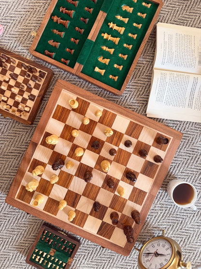 14-Inch Foldable Wooden Magnetic Chess Set | Portable Travel Chess Board with Pieces