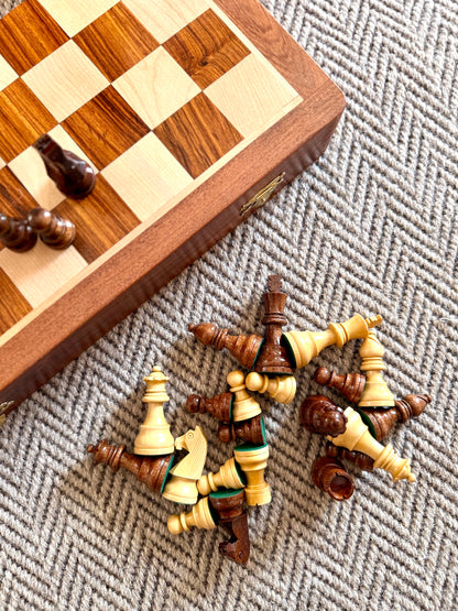 10-Inch Foldable Wooden Magnetic Chess Set | Portable Travel Chess Board with Pieces
