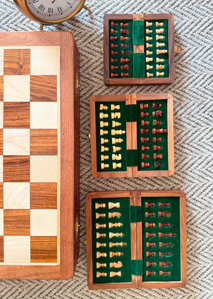 7-Inch Foldable Wooden Magnetic Chess Set | Portable Travel Chess Board with Pieces