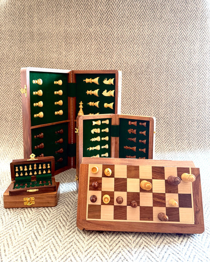 7-Inch Foldable Wooden Magnetic Chess Set | Portable Travel Chess Board with Pieces