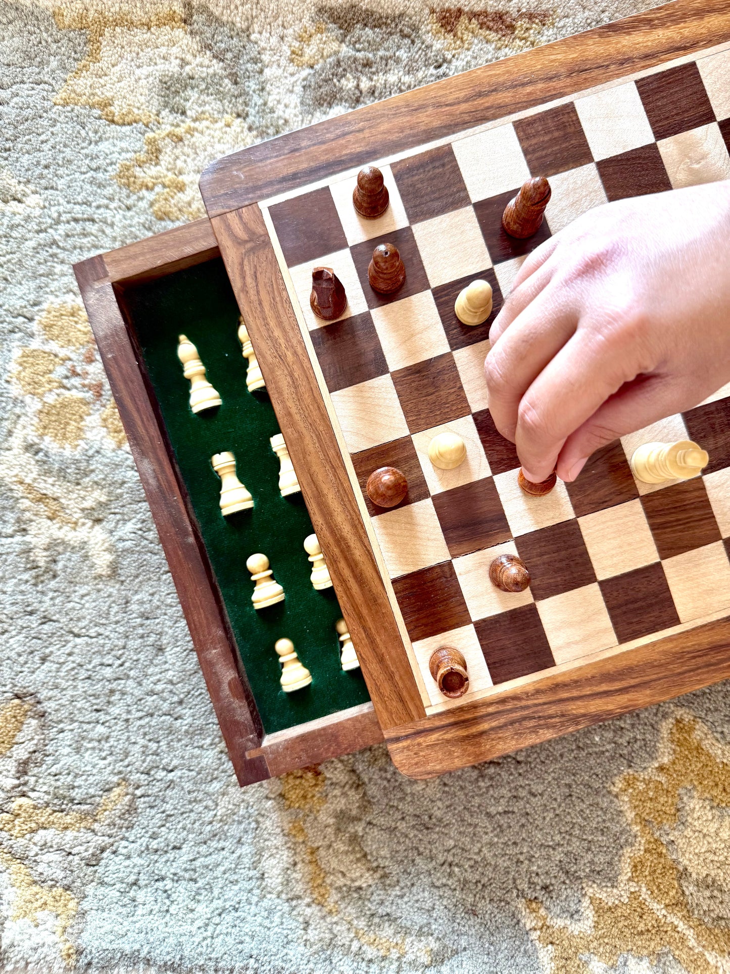 10-Inch Wooden Magnetic Chess Set with Drawer | Travel Wooden Chess Board Set