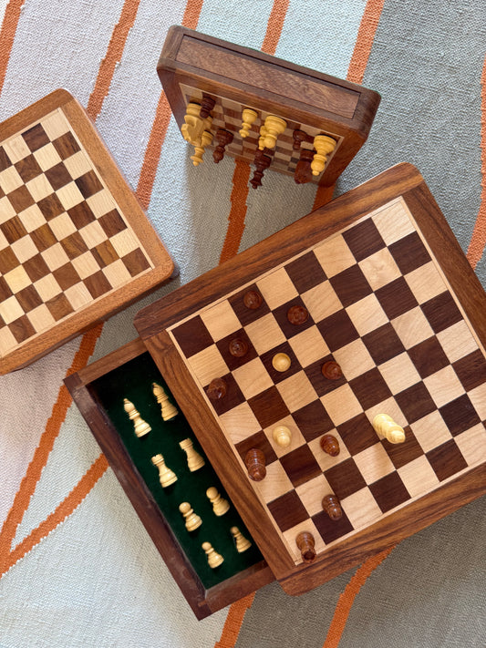 10-Inch Wooden Magnetic Chess Set with Drawer | Travel Wooden Chess Board Set