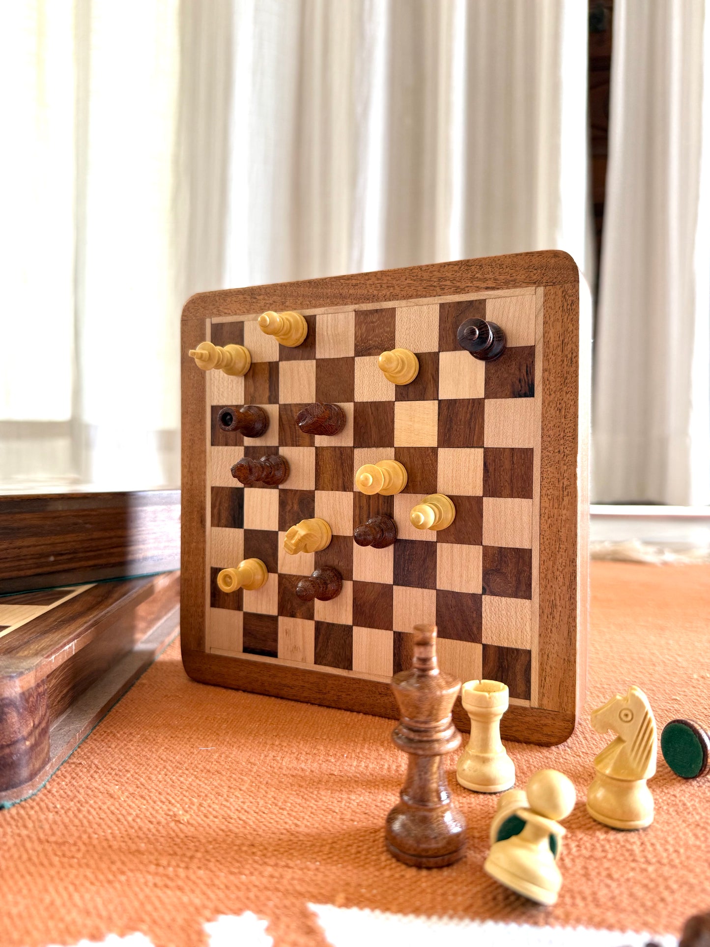 7-Inch Wooden Magnetic Chess Set with Drawer | Travel Wooden Chess Board Set