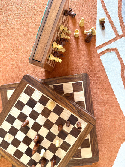 12-Inch Wooden Magnetic Chess Set with Drawer | Travel Wooden Chess Board Set