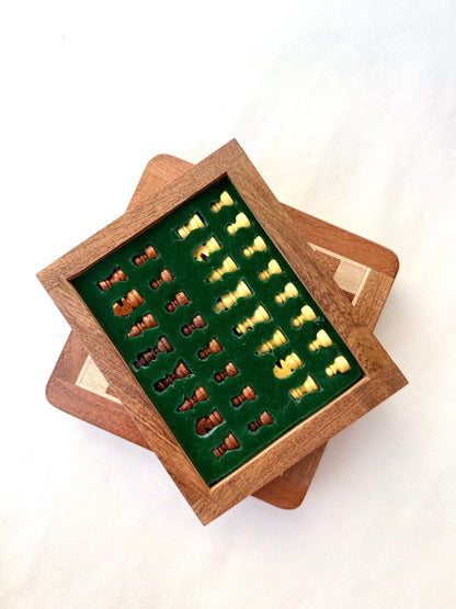 Mini 5 Inch Wooden Magnetic Chess Set with Storage Drawer – Travel Chess Board