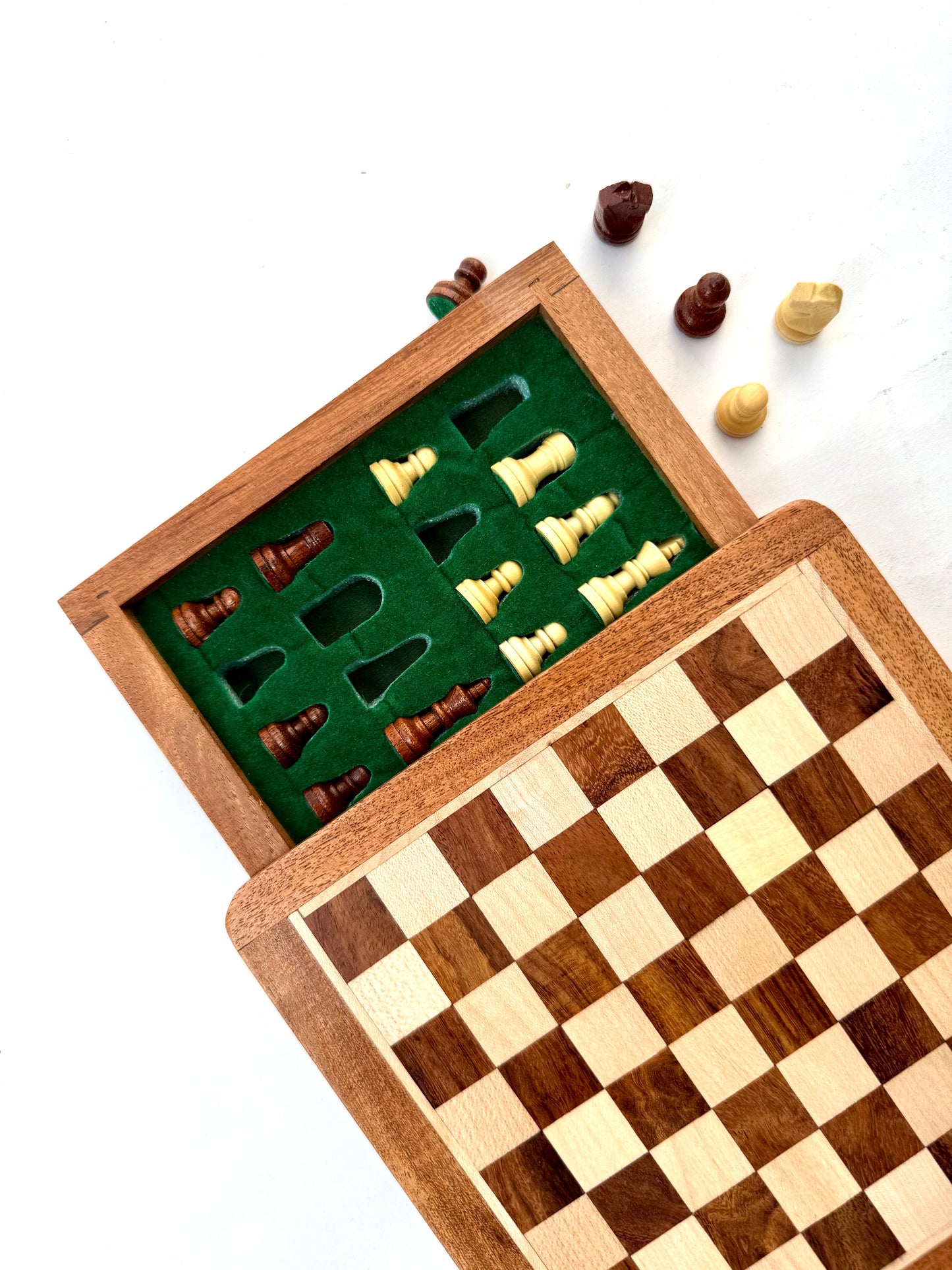 7-Inch Wooden Magnetic Chess Set with Drawer | Travel Wooden Chess Board Set