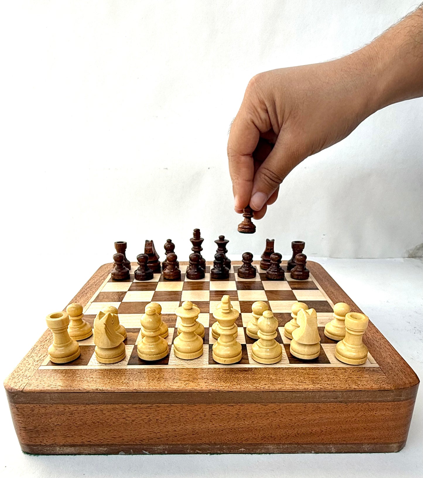 7-Inch Wooden Magnetic Chess Set with Drawer | Travel Wooden Chess Board Set