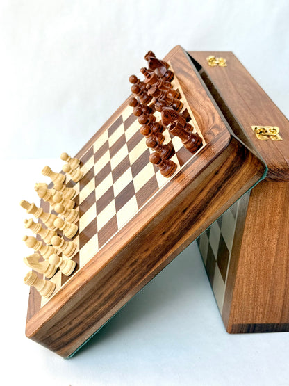 10-Inch Wooden Magnetic Chess Set with Drawer | Travel Wooden Chess Board Set