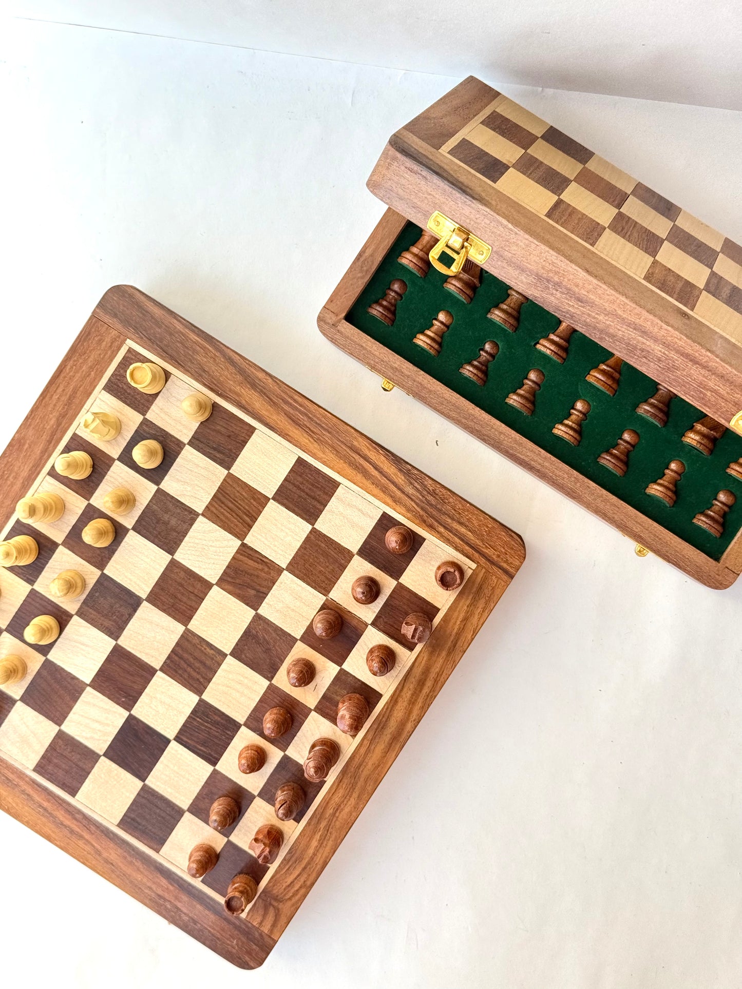 10-Inch Wooden Magnetic Chess Set with Drawer | Travel Wooden Chess Board Set