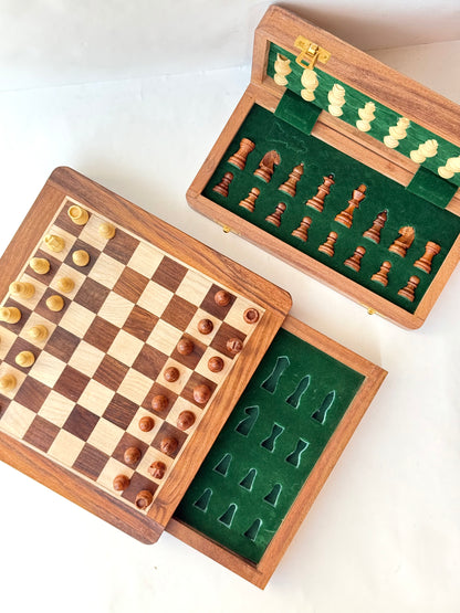 10-Inch Wooden Magnetic Chess Set with Drawer | Travel Wooden Chess Board Set