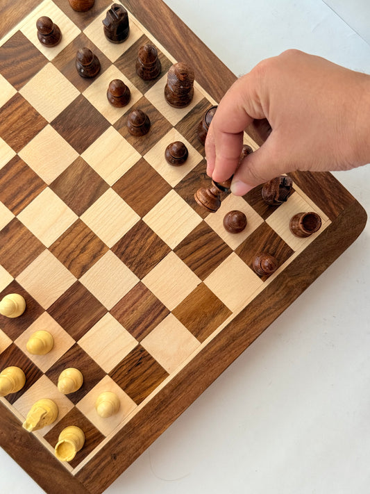 12-Inch Wooden Magnetic Chess Set with Drawer | Travel Wooden Chess Board Set