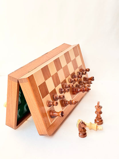 7-Inch Foldable Wooden Magnetic Chess Set | Portable Travel Chess Board with Pieces