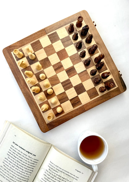 12-Inch Foldable Wooden Magnetic Chess Set | Portable Travel Chess Board with Pieces