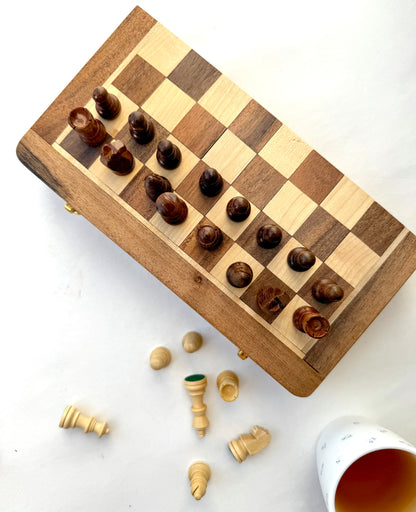 10-Inch Foldable Wooden Magnetic Chess Set | Portable Travel Chess Board with Pieces