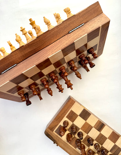 12-Inch Foldable Wooden Magnetic Chess Set | Portable Travel Chess Board with Pieces