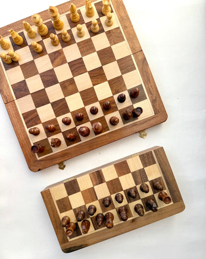 10-Inch Foldable Wooden Magnetic Chess Set | Portable Travel Chess Board with Pieces