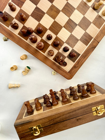 12-Inch Foldable Wooden Magnetic Chess Set | Portable Travel Chess Board with Pieces