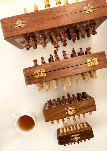 7-Inch Foldable Wooden Magnetic Chess Set | Portable Travel Chess Board with Pieces
