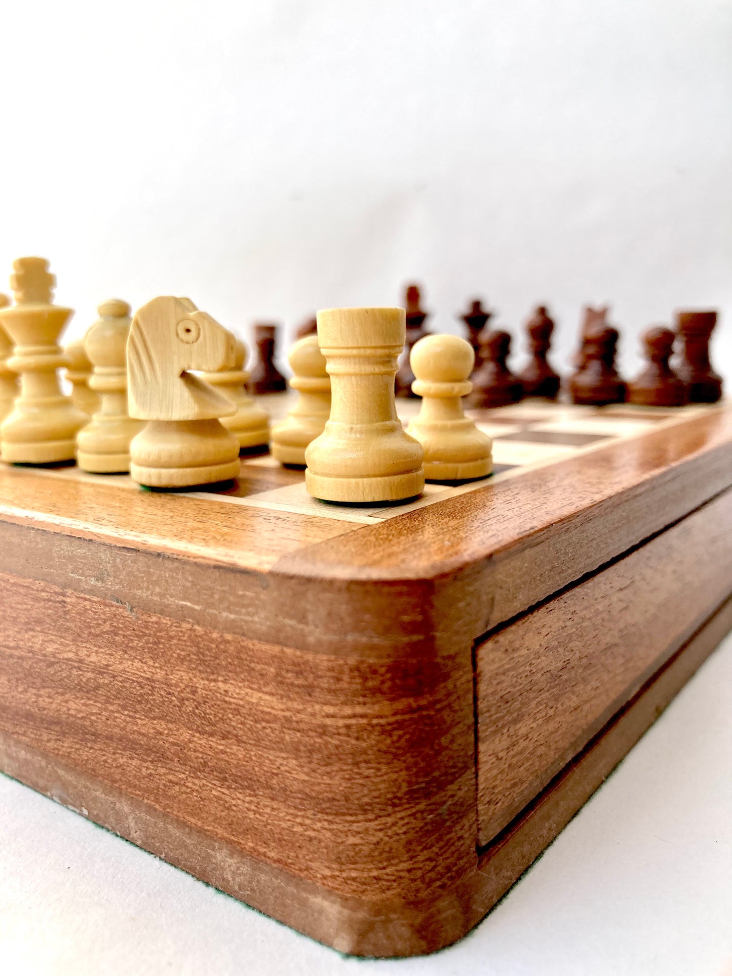 7-Inch Wooden Magnetic Chess Set with Drawer | Travel Wooden Chess Board Set