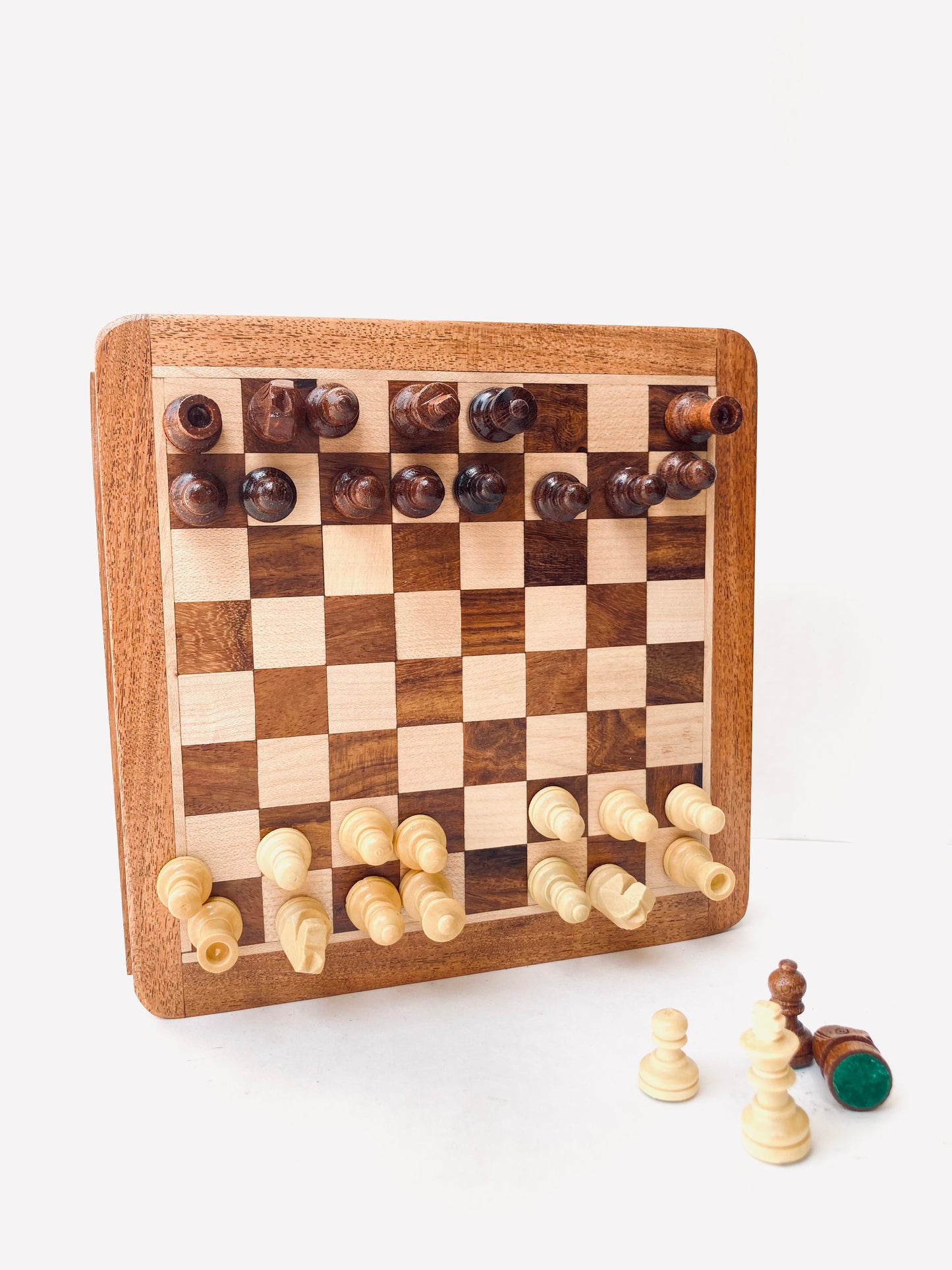7-Inch Wooden Magnetic Chess Set with Drawer | Travel Wooden Chess Board Set