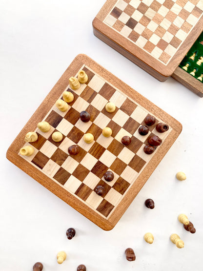 7-Inch Wooden Magnetic Chess Set with Drawer | Travel Wooden Chess Board Set