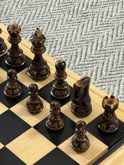 Luxury Wooden Chess Board with Framed Border – Classic Black & Natural Wood Tournament Board