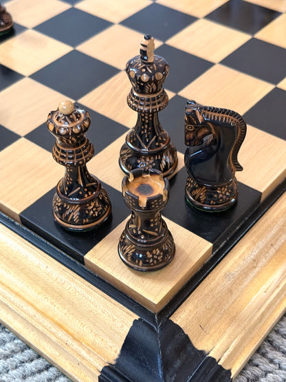 Luxury Wooden Chess Board with Framed Border – Classic Black & Natural Wood Tournament Board