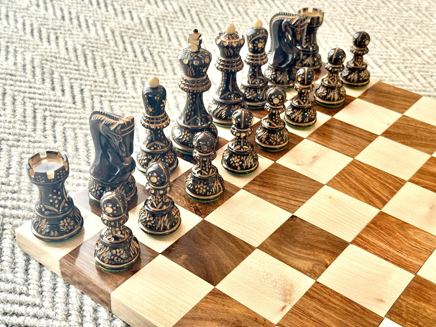 Borderless Hardwood End-Grain Chess Board – Golden Rosewood & Maple, 55 mm Squares