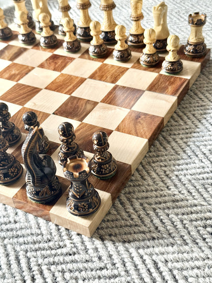 Borderless Hardwood End-Grain Chess Board – Golden Rosewood & Maple, 55 mm Squares