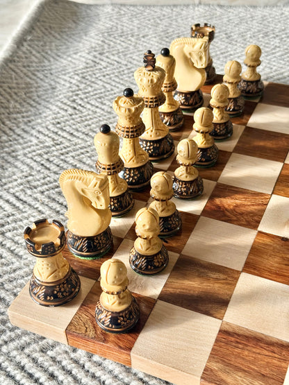 Borderless Hardwood End-Grain Chess Board – Golden Rosewood & Maple, 55 mm Squares