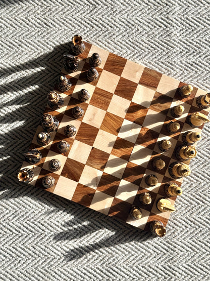 Borderless Hardwood End-Grain Chess Board – Golden Rosewood & Maple, 55 mm Squares