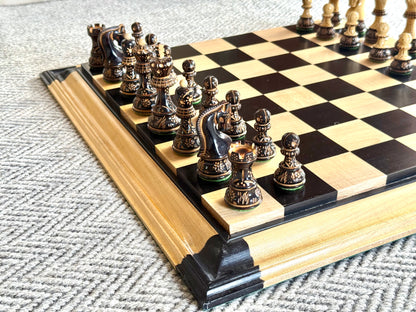 Luxury Wooden Chess Board with Framed Border – Classic Black & Natural Wood Tournament Board